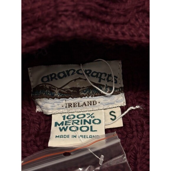 Aran Crafts Merino Wool Open Front Cardigan Sweater Pockets Wine Red Size Small - Picture 5 of 7